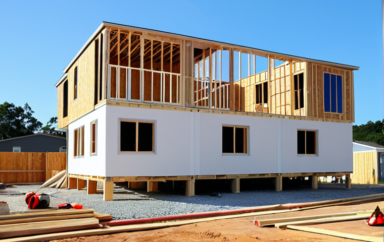 **Image Prompt:** A time-lapse showcasing the rapid construction of a modern modular home. The scene transitions from foundation to a fully furnished house in a matter of days, emphasizing the speed and efficiency of modular construction compared to a traditionally built home in the background still under construction. Focus on bright colors and a clear blue sky to convey a sense of optimism and progress.