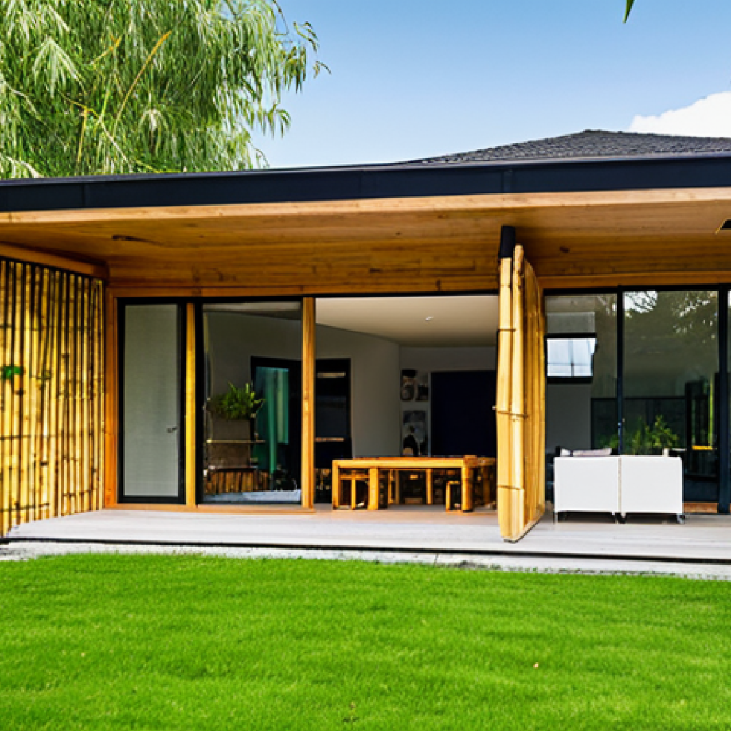 친환경 건축 자재 추천 - Modern Bamboo Home Exterior**

"A modern, family-friendly home constructed primarily of bamboo, show...