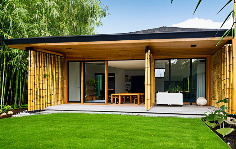 친환경 건축 자재 추천 - Modern Bamboo Home Exterior**

"A modern, family-friendly home constructed primarily of bamboo, show...