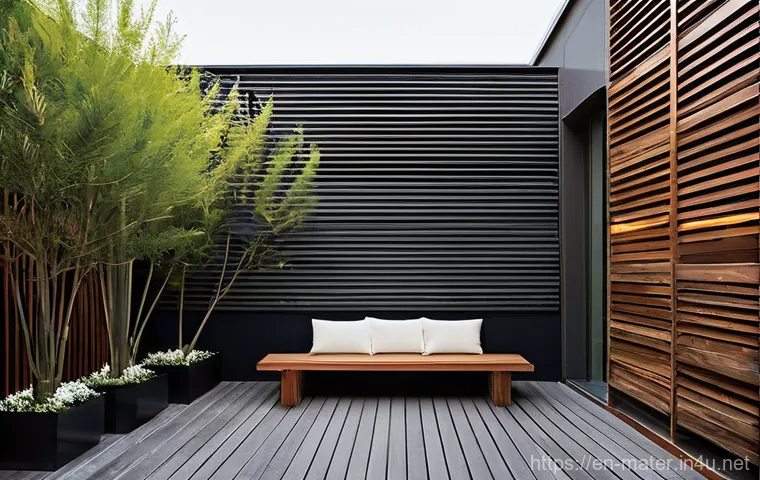 금속 루버와 목재 루버 비교 - Longevity and Upkeep Contrast: "The Material World"**
* **Prompt:** A serene outdoor scene contra...
