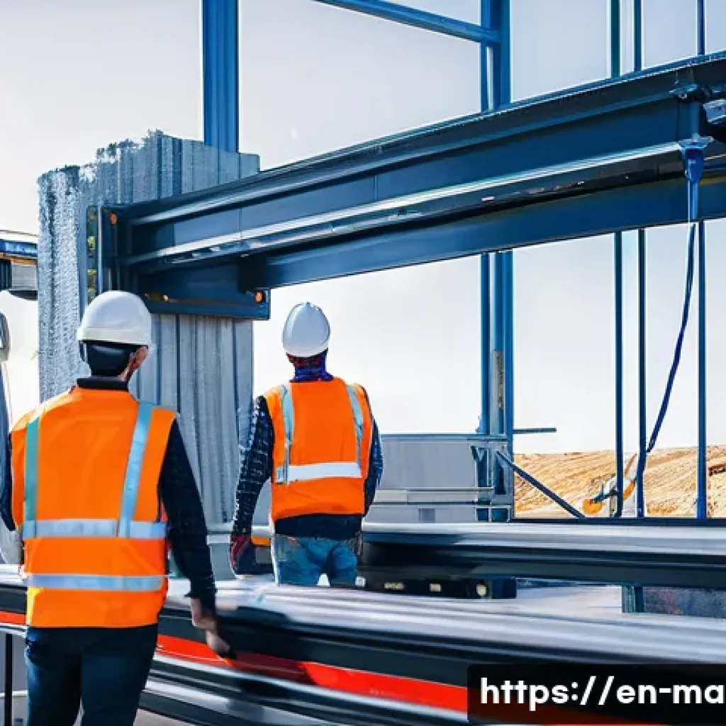 3D 프린팅 건축 자재 발전 - **Prompt:** A dynamic, eye-level shot of a large, industrial 3D printing gantry system in action on ...