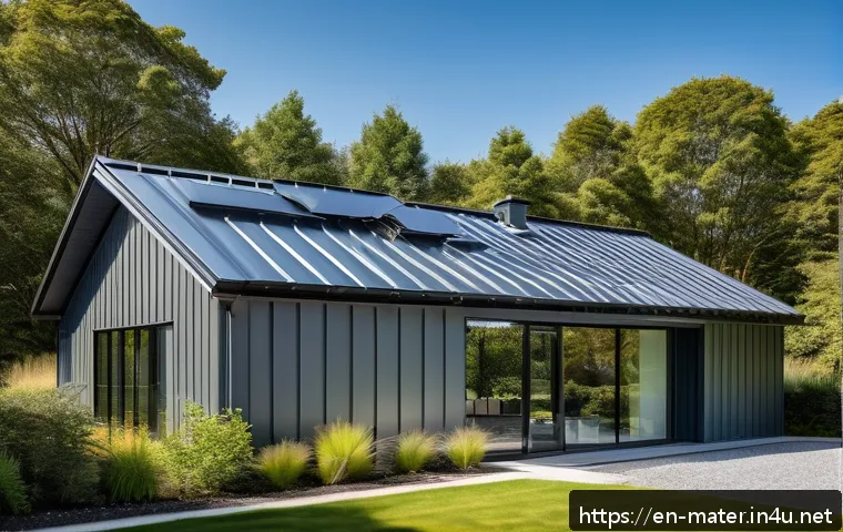 지붕재 선택 가이드 - A modern suburban house featuring a newly installed metal roof with a sleek standing seam design, ma...