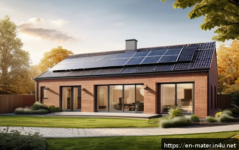 건축용 단열벽돌 장점 - A modern, energy-efficient residential home under soft daylight, showcasing insulated brick walls wi...